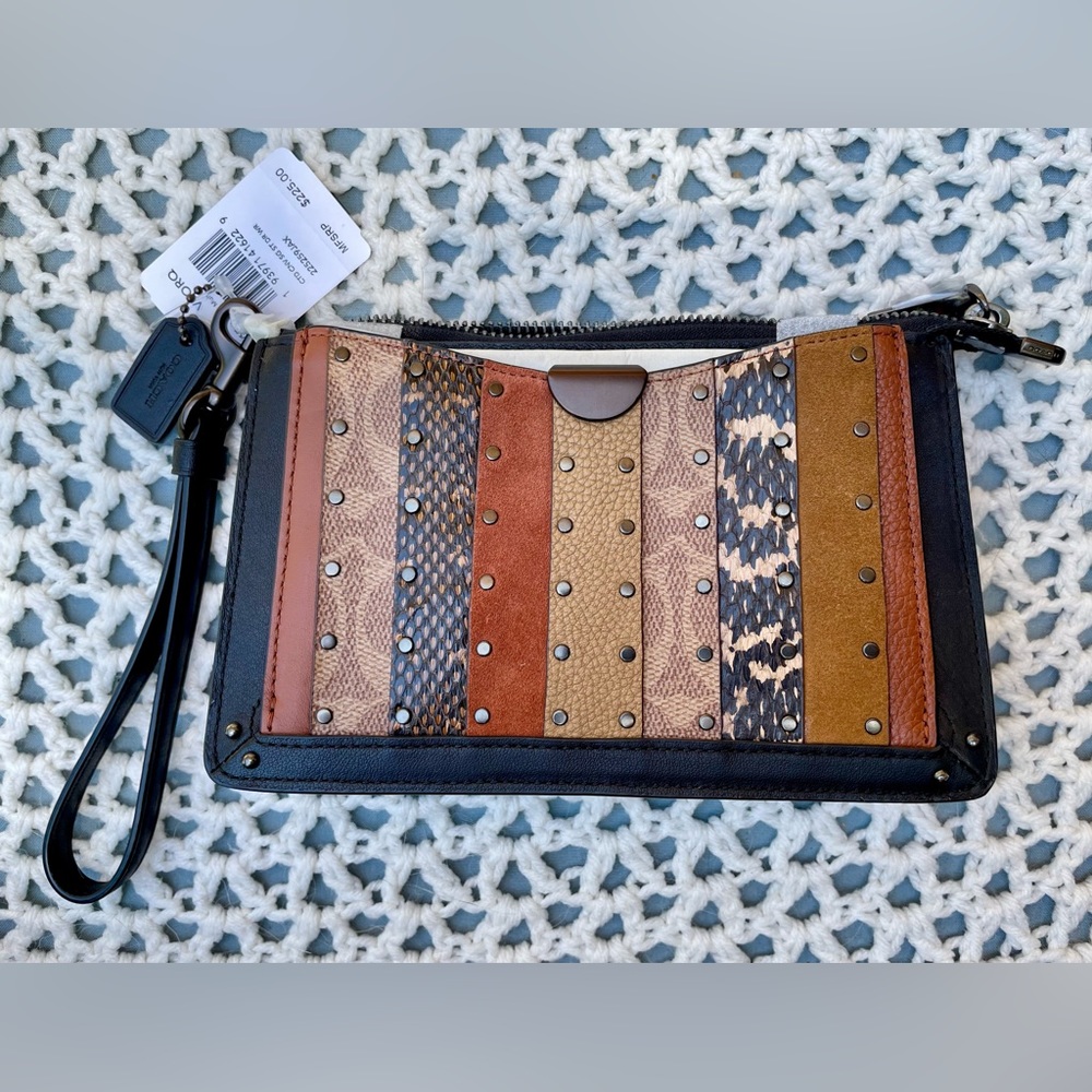 Coach Dreamer Wristlet Signature Canvas Patchwork Stripes